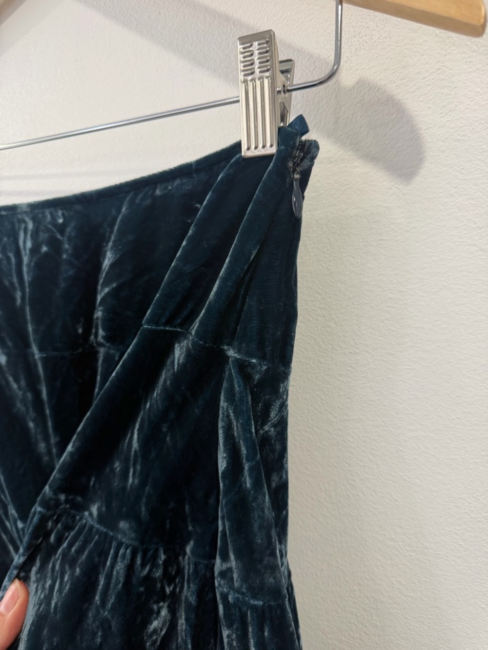 Crushed Velvet Blue Tiered Maxi Skirt 2 Whimsical Fairy Whimsigoth - Picture 4 of 7